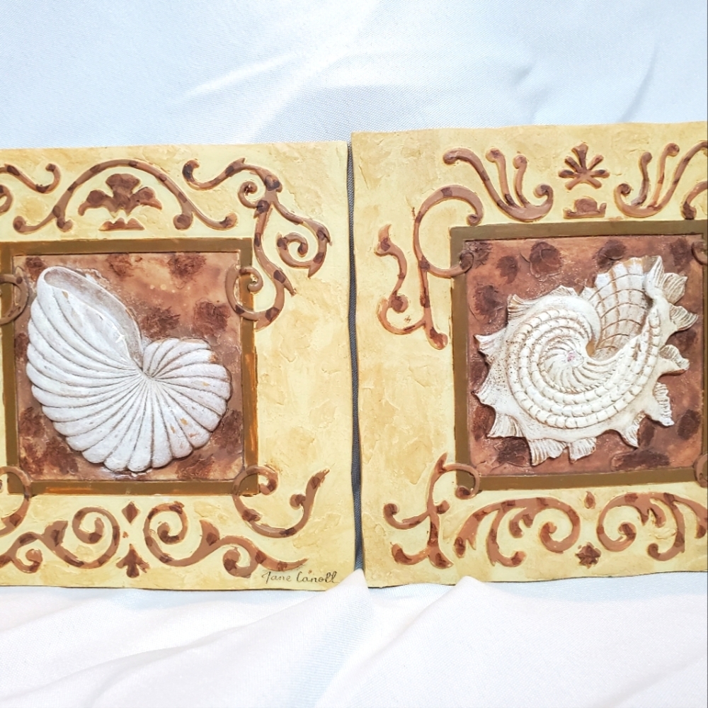 3D Ceramic Wall Tile/Plaque With Shell Signed By The Artist Jane Carroll